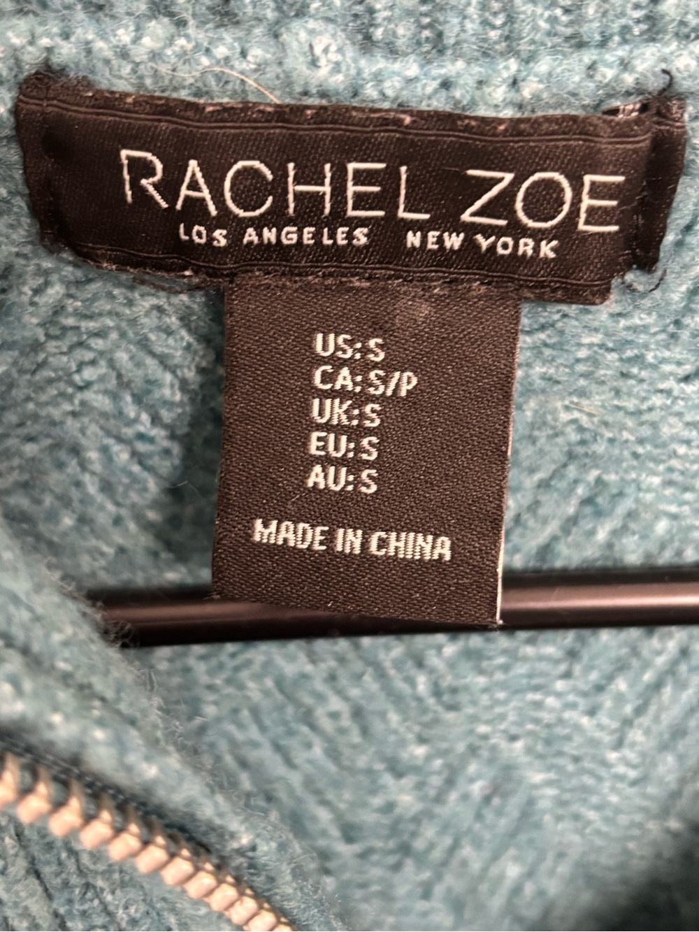 Rachel Zoe Teal Blue Chevron Zip Pullover Sweater (Size S) - Picture 4 of 4